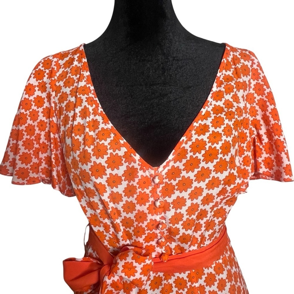 Diane Von Furstenberg Leila Daisy Dots Tiered Flutter Sleeve Midi Dress Sz. 6 - Picture 3 of 12